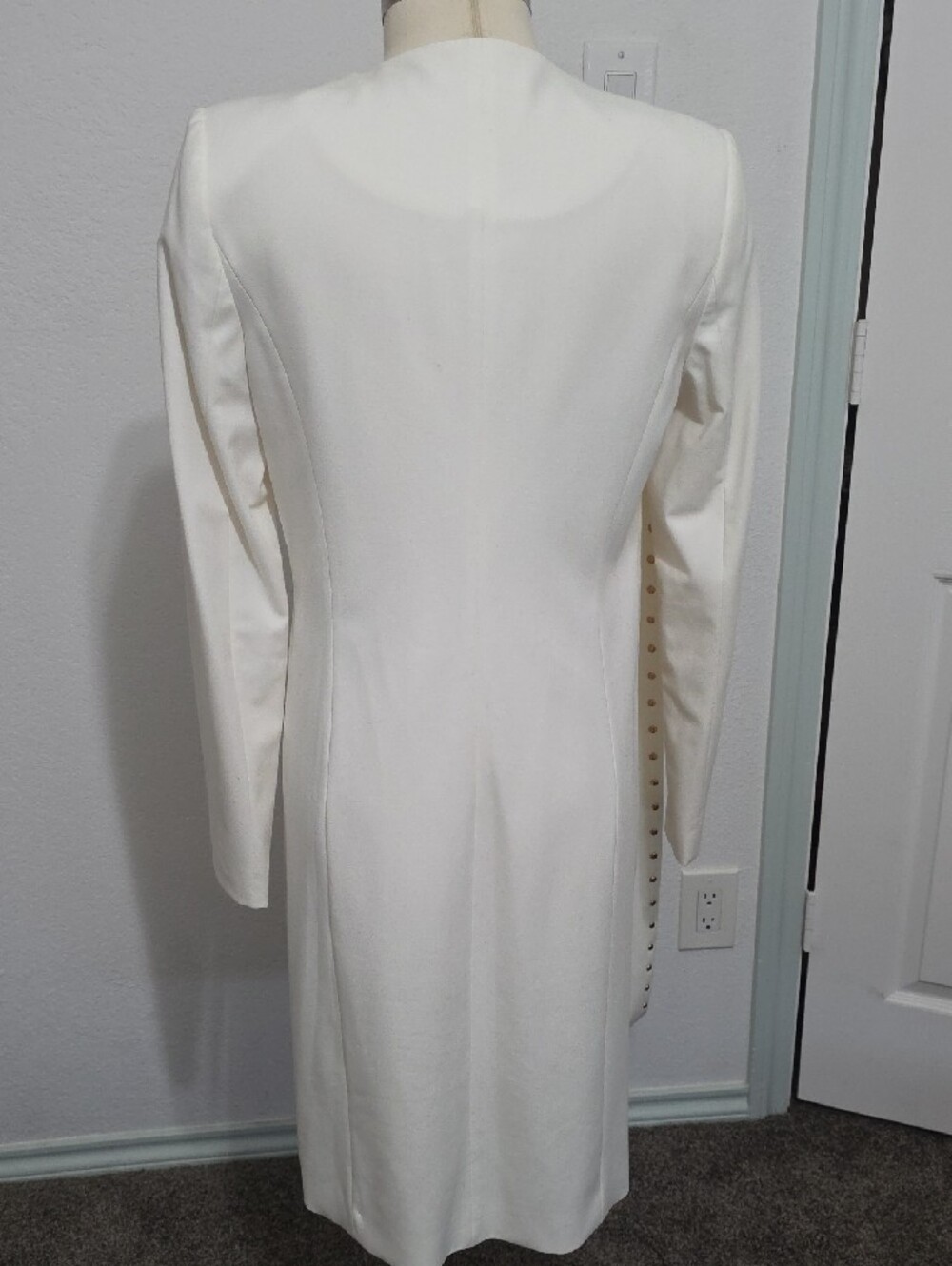 Calvin Klein Ivory Collarless Long Stud-Trim Blazer - Picture 2 of 5